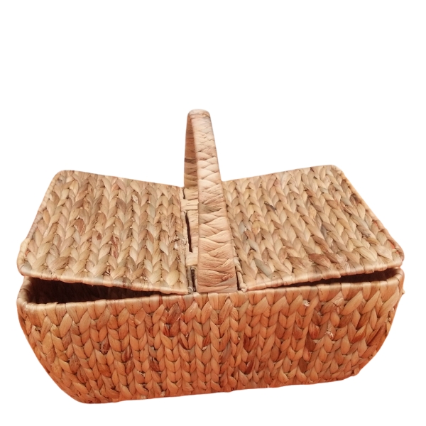 Handwoven Water Hyacinth Picnic Basket with Lid