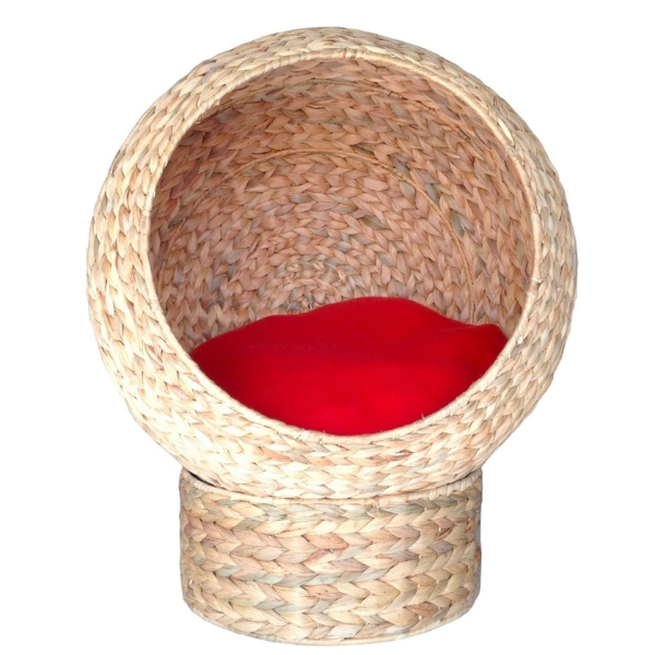 Round Water Hyacinth Pet House – Fishbone Weave with Cushion